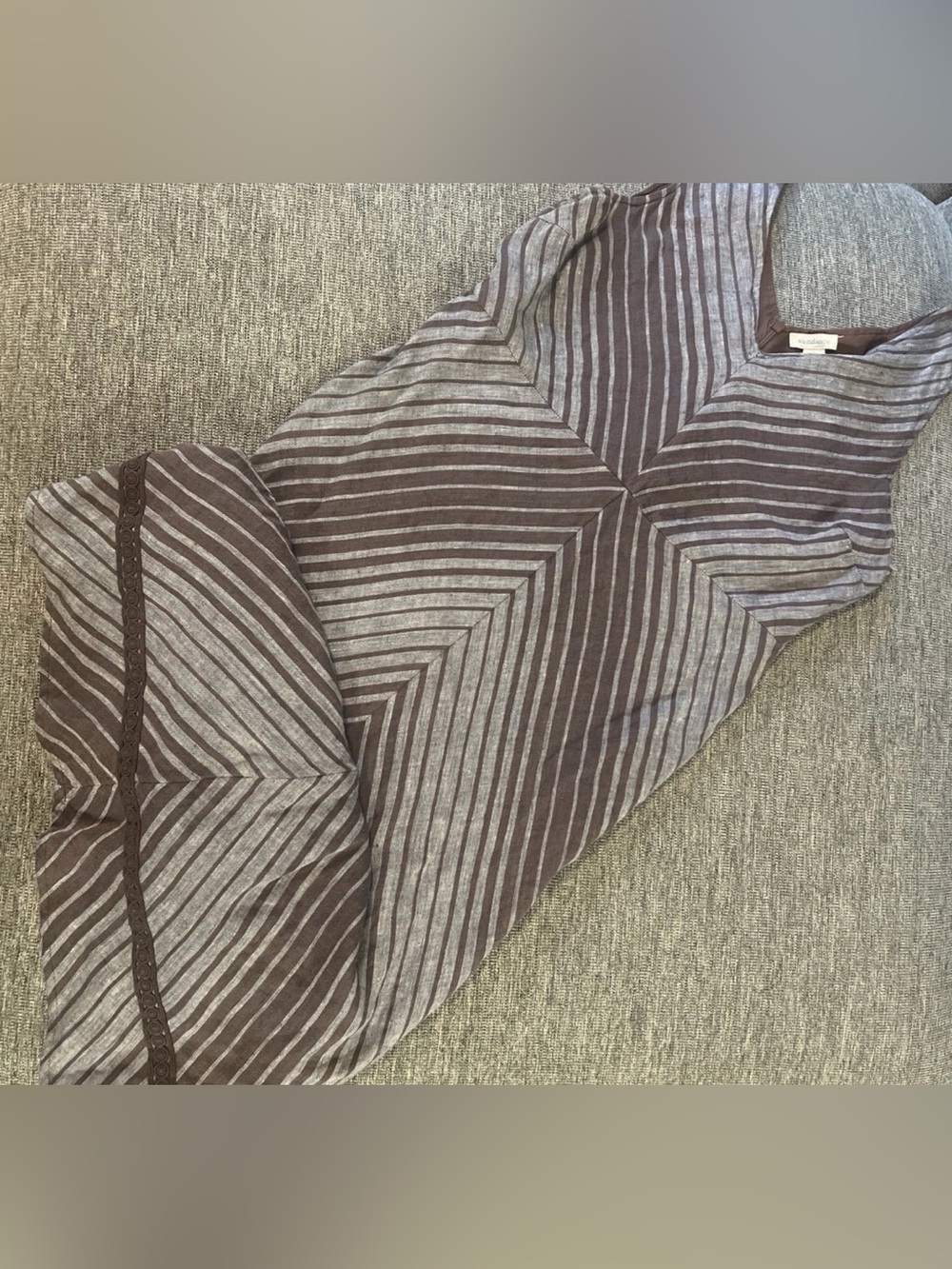 Sundance Women's Brown & Grey Allende Linen Sleeveless V-Neck Midi Dress Sz 14